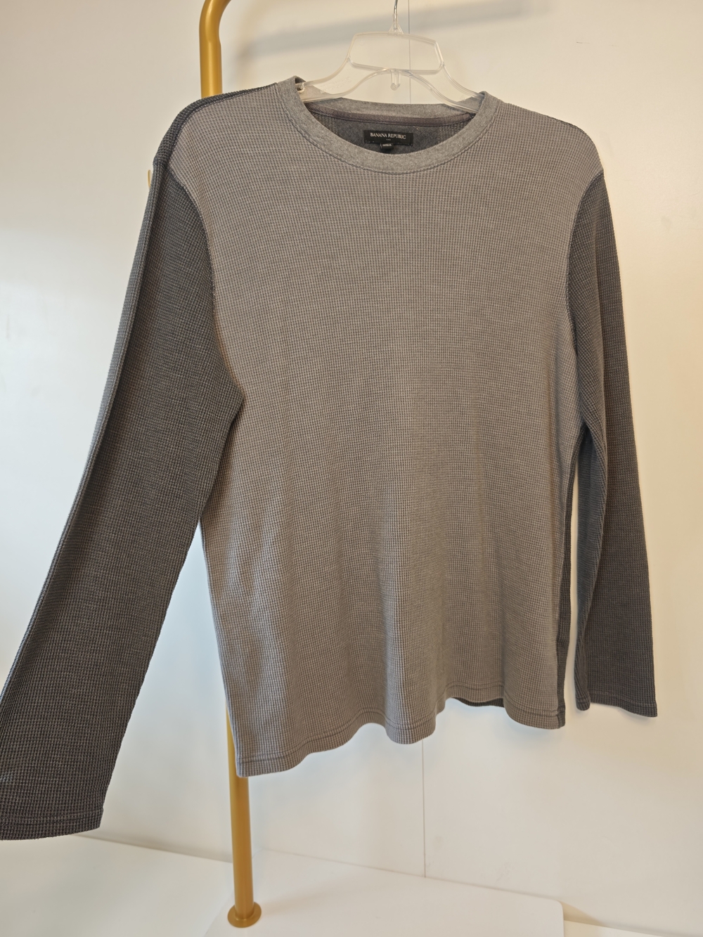 Waffle Texture Banana Republic Thermal Top Men XL Gray Two-Tone Long-Sleeve